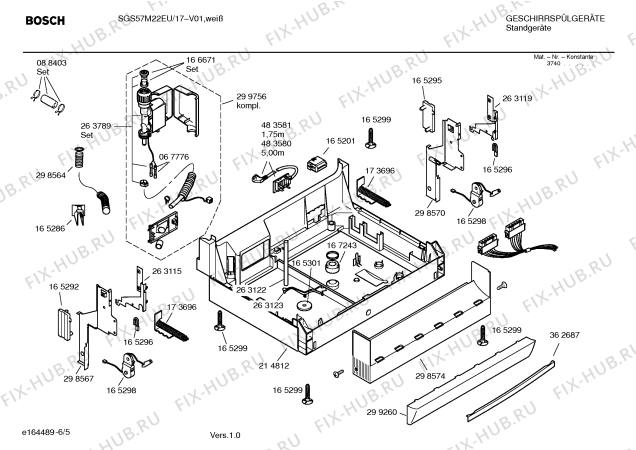 Взрыв-схема посудомоечной машины Bosch SGS57M22EU Silence comfort - Схема узла 05