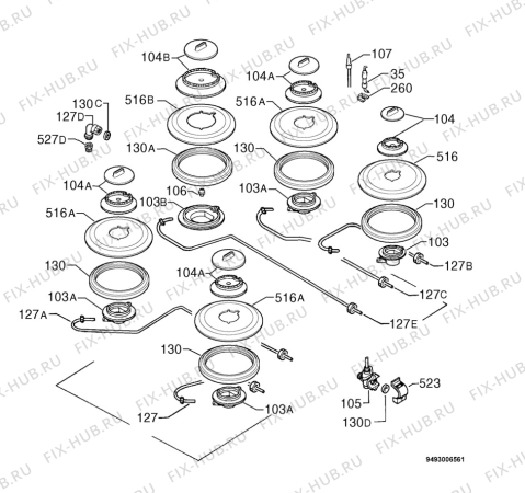 Взрыв-схема плиты (духовки) Aeg 95751G-B - Схема узла Functional parts 267