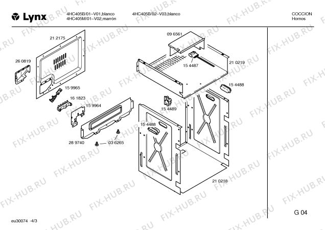 Взрыв-схема плиты (духовки) Lynx 4HC405B - Схема узла 03