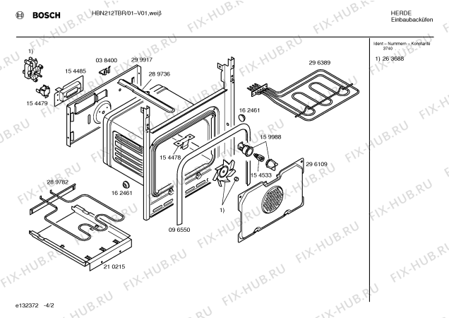Схема №3 HBN212TBR с изображением Инструкция по установке/монтажу для духового шкафа Bosch 00520964