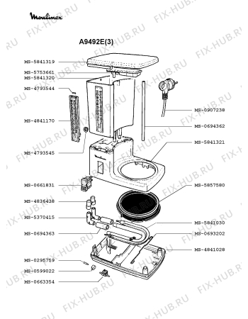 Взрыв-схема кофеварки (кофемашины) Moulinex A9492E(3) - Схема узла ZP001843.1P2