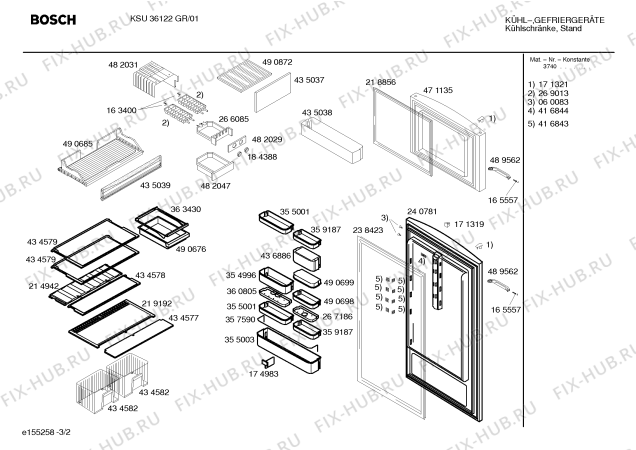 Схема №3 KSU36122GR с изображением Дверь для холодильной камеры Bosch 00240781