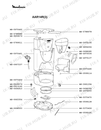 Взрыв-схема кофеварки (кофемашины) Moulinex AAR14R(3) - Схема узла DP002611.3P2