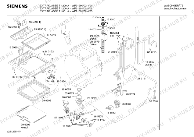 Схема №4 WP91290 EXTRAKLASSE T1200A с изображением Таблица программ для стиралки Siemens 00521187