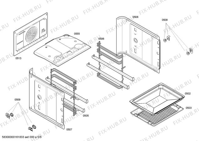 Взрыв-схема плиты (духовки) Bosch HBG43S460E H.BO.NP.L2D.IN.GLASS.B4/.N.E0_C/// - Схема узла 05