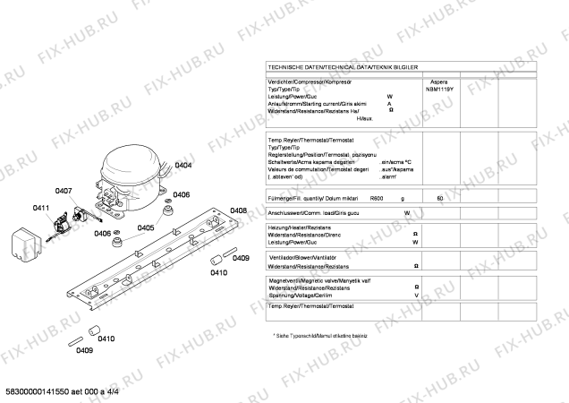 Взрыв-схема холодильника Siemens KD53NV00NE - Схема узла 04