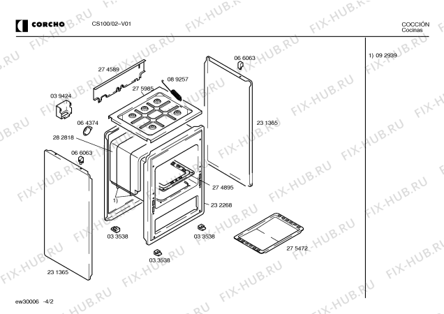 Взрыв-схема плиты (духовки) Corcho CS100 - Схема узла 02
