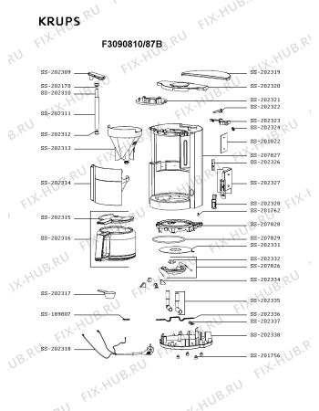 Схема №1 F3090810/87B с изображением Элемент корпуса для электрокофемашины Krups SS-207827