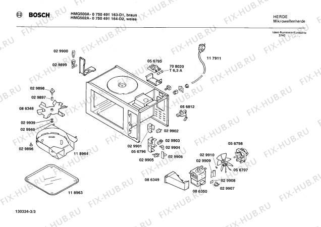 Взрыв-схема микроволновой печи Bosch 0750491163 HMG500A - Схема узла 03