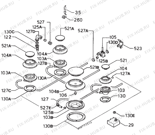 Взрыв-схема плиты (духовки) Zanussi ACF4GW - Схема узла Functional parts 267