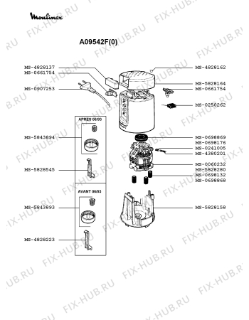 Взрыв-схема блендера (миксера) Moulinex A09542F(0) - Схема узла 1P001130.5P2