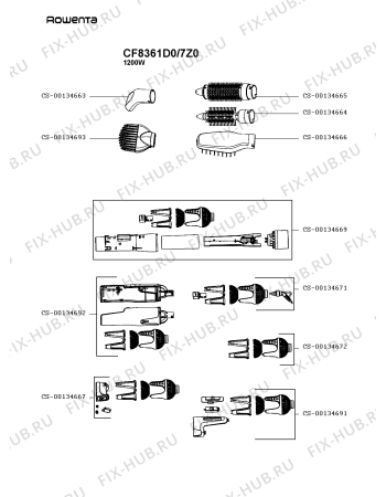 Схема №1 CF8360E0/7Z0 с изображением Корпусная деталь для электрофена Rowenta CS-00134692