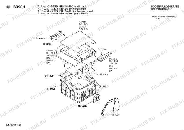 Схема №4 BBS3013RK alpha 31 с изображением Панель для пылесоса Bosch 00094917