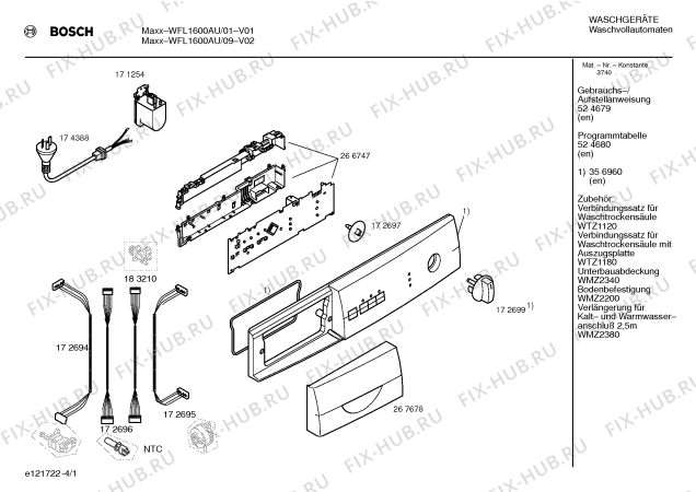 Схема №3 WFL1600AU WFL1600 с изображением Инструкция по установке и эксплуатации для стиральной машины Bosch 00524679