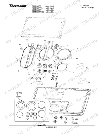 Схема №1 CEP365ZW с изображением Шина для плиты (духовки) Bosch 00491274