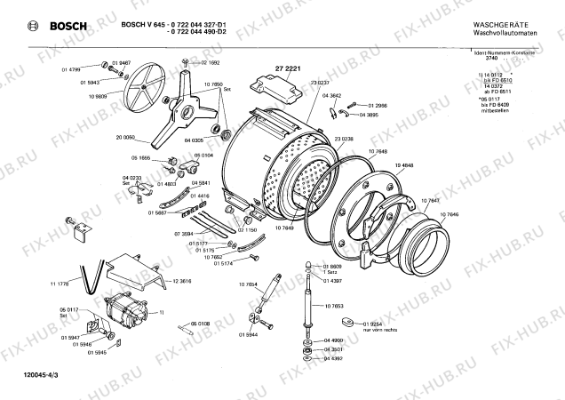 Взрыв-схема стиральной машины Bosch 0722044490 V645 - Схема узла 03