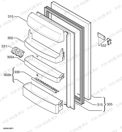 Взрыв-схема холодильника Juno Electrolux JRN24881 - Схема узла Door 003