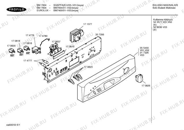 Схема №6 BM7400 EuroLux BM7400 с изображением Панель управления для электропосудомоечной машины Bosch 00217326