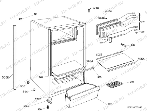 Взрыв-схема холодильника Electrolux ERS1502FOW - Схема узла Housing 001