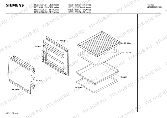 Взрыв-схема плиты (духовки) Siemens HB351236 - Схема узла 04