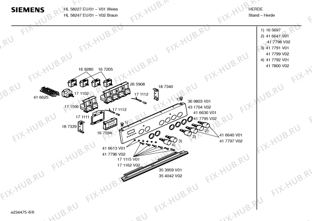Взрыв-схема плиты (духовки) Siemens HL58227EU - Схема узла 06