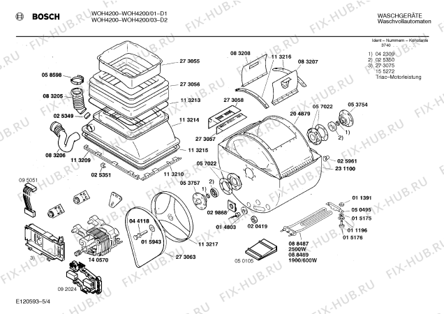 Взрыв-схема стиральной машины Bosch WOH4200 WOH 4200 - Схема узла 04