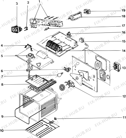 Взрыв-схема плиты (духовки) SCHOLTES F4006WH (F008849) - Схема узла