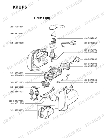 Взрыв-схема блендера (миксера) Krups GNB141(0) - Схема узла 9P002531.7P2