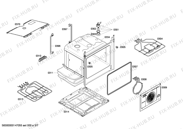 Взрыв-схема плиты (духовки) Bosch HCE728120U - Схема узла 03