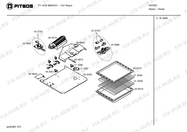 Взрыв-схема плиты (духовки) Pitsos P1HCB88642 - Схема узла 03