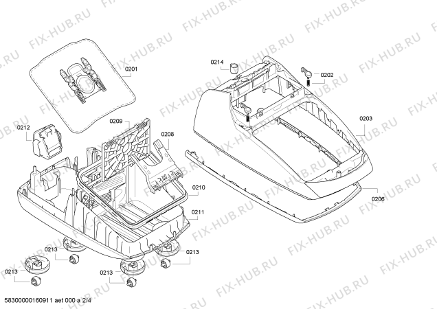 Схема №4 VSZ62512 Siemens Z6.0 2500W с изображением Нижняя часть корпуса для мини-пылесоса Siemens 00708971