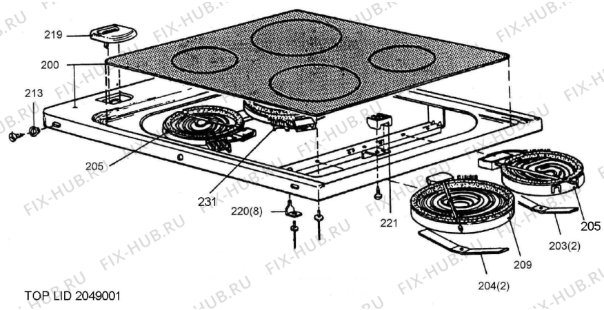 Взрыв-схема вытяжки Gorenje CERAMIC COOKER A159C65A NO   -White FS 60 (900000367, A159C65A) - Схема узла 02