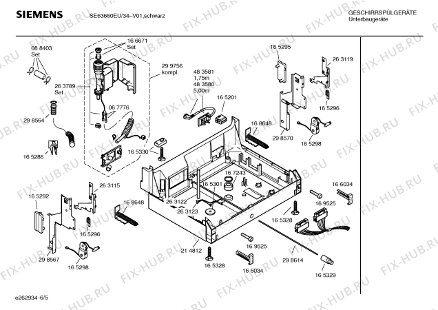 Схема №5 SE63660EU с изображением Инструкция по эксплуатации для посудомоечной машины Siemens 00580467