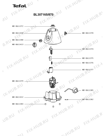Схема №1 BL307165/870 с изображением Корпусная деталь для электроблендера Tefal MS-0A11420