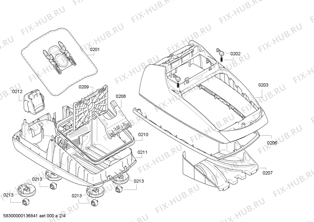 Взрыв-схема пылесоса Siemens VSZ61240 Siemens Z6.0 automatic - Схема узла 02