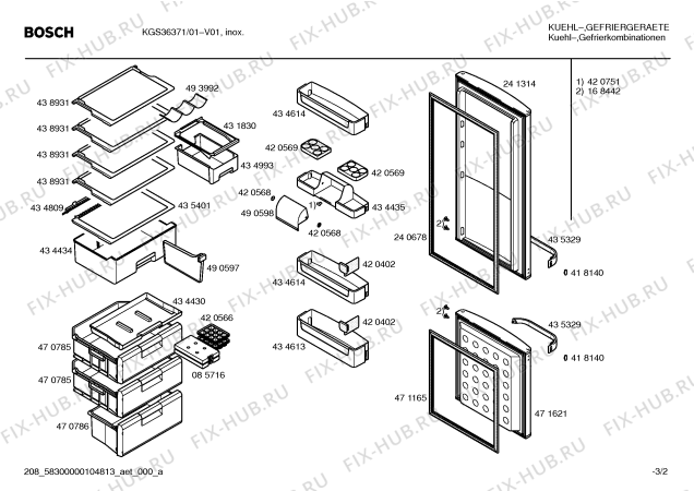 Взрыв-схема холодильника Bosch KGS36371 - Схема узла 02