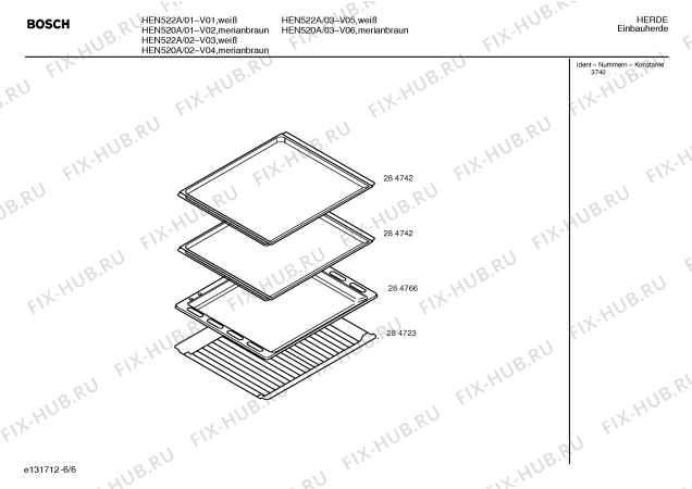 Схема №5 HEN522A с изображением Панель для плиты (духовки) Bosch 00285031