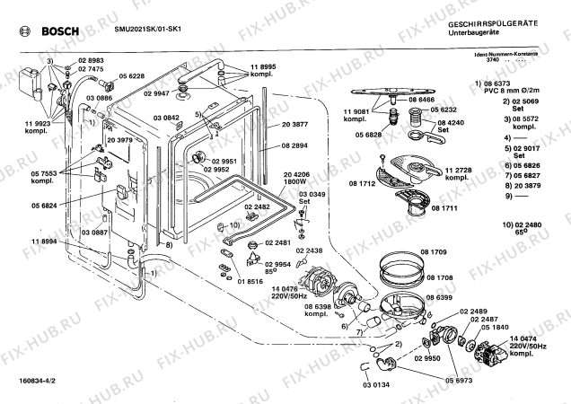 Взрыв-схема посудомоечной машины Bosch SMU2021SK - Схема узла 02