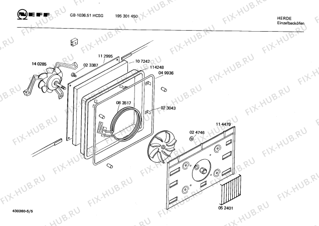 Взрыв-схема плиты (духовки) Neff 195301450 GB-1036.51HCSG - Схема узла 05