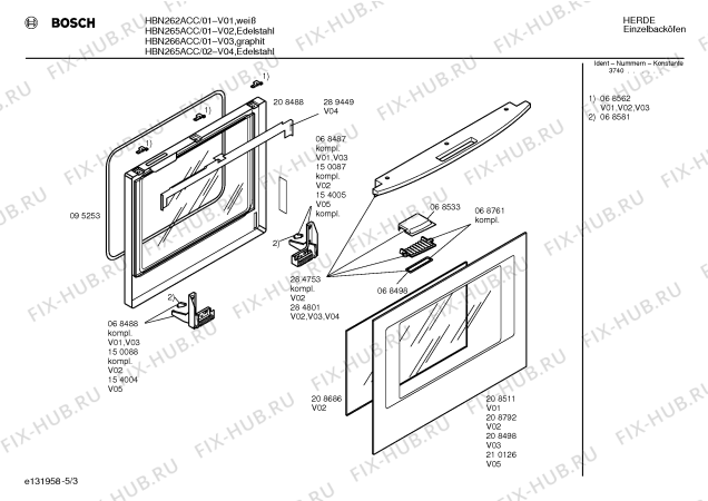 Схема №3 HBN226AFN с изображением Часть корпуса Bosch 00284799