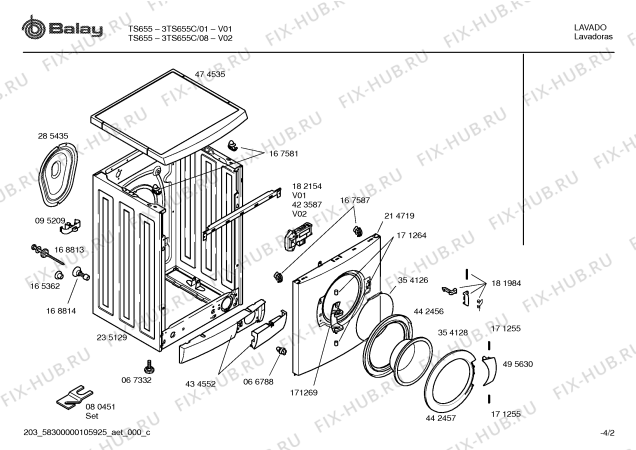 Взрыв-схема стиральной машины Balay 3TS655C TS655 - Схема узла 02