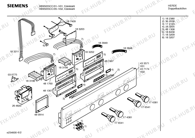 Взрыв-схема плиты (духовки) Siemens HB95055CC - Схема узла 02