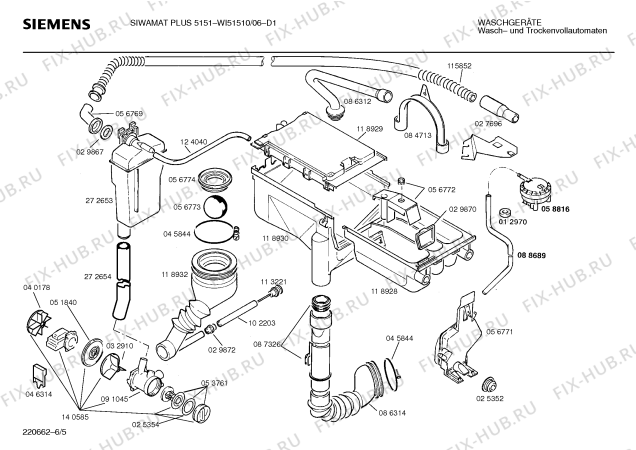 Взрыв-схема стиральной машины Siemens WI51510 SIWAMAT PLUS 5151 - Схема узла 05