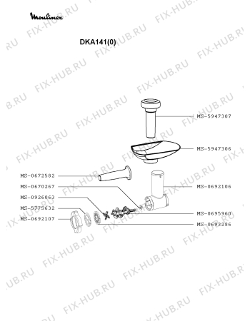 Схема №2 DKA141(0) с изображением Часть корпуса для мясорубки Moulinex MS-5947303