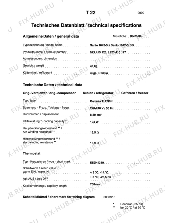 Взрыв-схема холодильника Aeg S1642-5 I GB - Схема узла Technical features