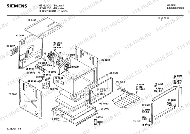 Взрыв-схема плиты (духовки) Siemens HB32200 - Схема узла 03