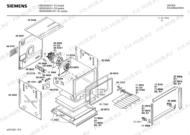 Взрыв-схема плиты (духовки) Siemens HB32220 - Схема узла 03