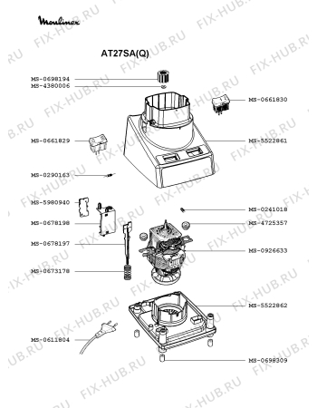 Взрыв-схема блендера (миксера) Moulinex AT27SA(Q) - Схема узла 4P002534.8P2