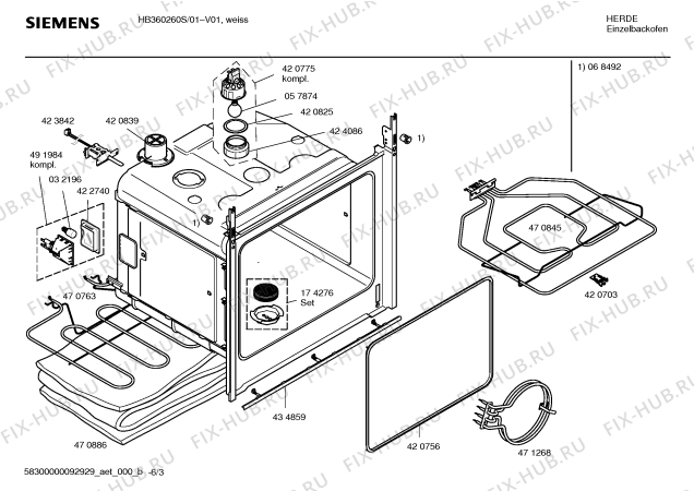 Взрыв-схема плиты (духовки) Siemens HB360260S - Схема узла 03