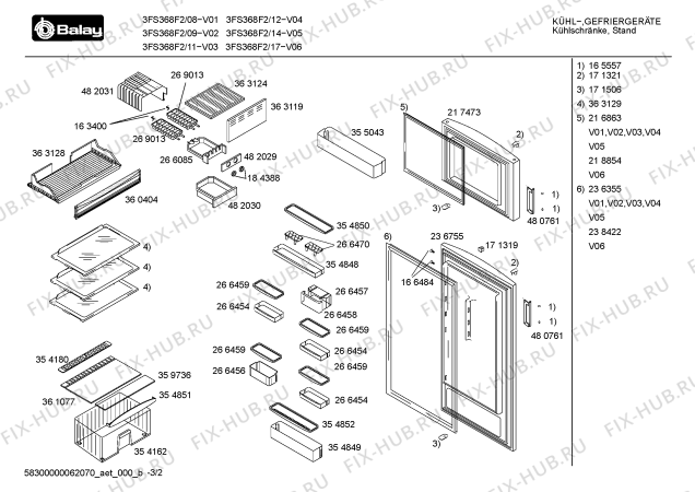 Схема №2 3FS368F2 с изображением Дверь для холодильной камеры Bosch 00236755